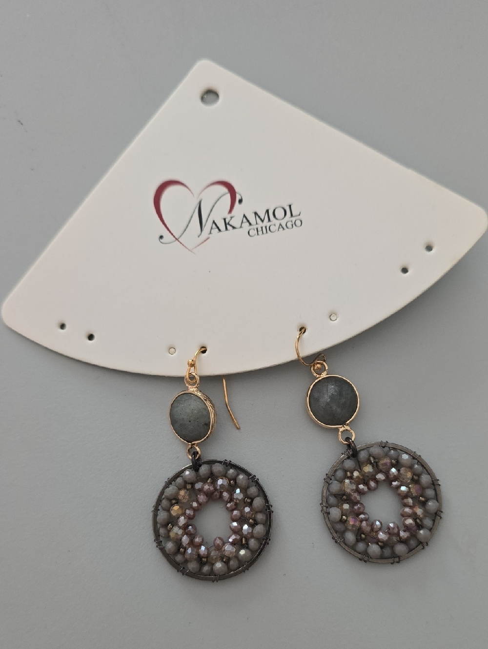 Nakamol Gray Beaded Hoop Drop Earrings Nwt